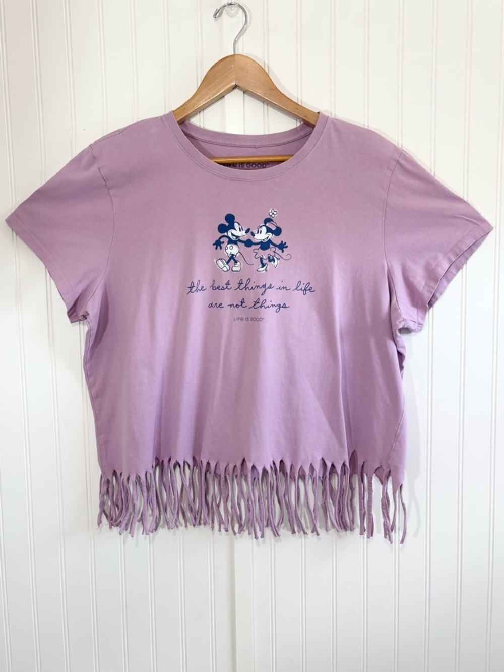 Life Is Good Mickey Minnie Crusher Graphic Tee Fringe Hem Purple XXL Disney